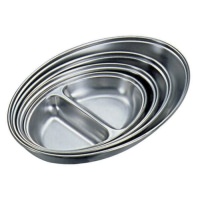 Click for a bigger picture.GenWare Stainless Steel Two Division Oval Vegetable Dish 35cm/ 14"