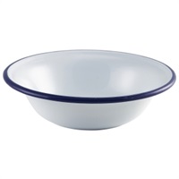 Click for a bigger picture.Enamel Bowl White with Blue Rim 16cm/6.25"