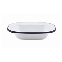 Click for a bigger picture.Enamel Rect. Pie Dish White & Blue 16cm