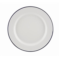 Click for a bigger picture.Enamel Wide Rim Plate White & Blue 20cm