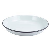 Click for a bigger picture.Enamel Rice/Pasta Plate White with Grey Rim 24cm