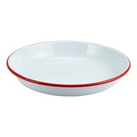 Click for a bigger picture.Enamel Rice/Pasta Plate White with Red Rim 24cm