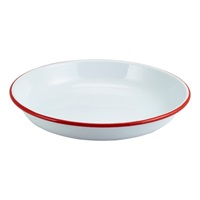 Click for a bigger picture.Enamel Rice/ Pasta Plate White with Red Rim 24cm