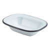 Enamel Rect. Pie Dish White with Grey Rim 16cm